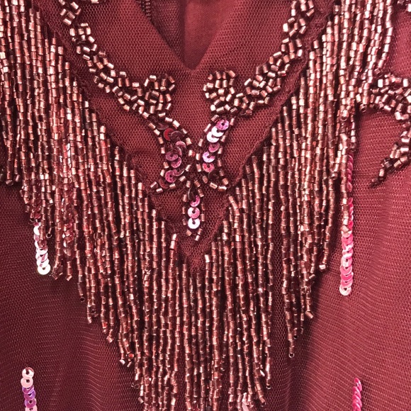 Aidan Mattox fringes V- neckline sleeveless beaded cocktail dress - Picture 4 of 9